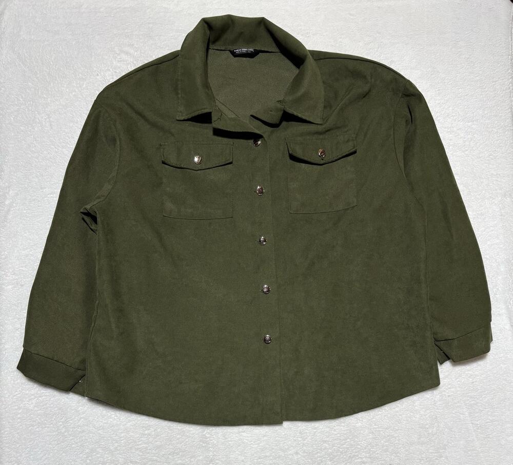 SHEIN Curve Shirt Womens 1XL Green Long Sleeve Button Up Collared Basic Top